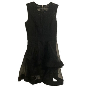INA Sleeveless Black Ruffle Tulle Dress